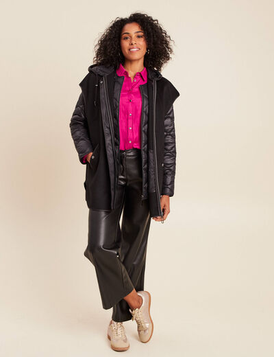 Pantalon taille bascul&eacute;e similicuir noir femme