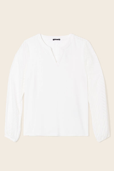 T-shirt manches longues ecru femme