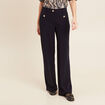 Pantalon coupe droite taille haute bleu fonc&eacute; femme