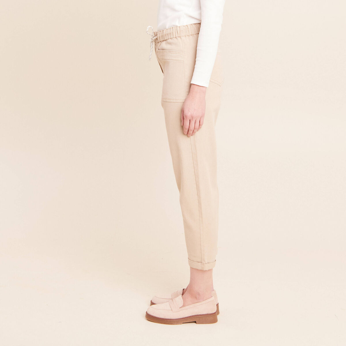 Jean coupe mom 7/8&egrave;me denim beige femme