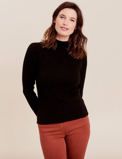 Pull manches longues côtelé noir femme