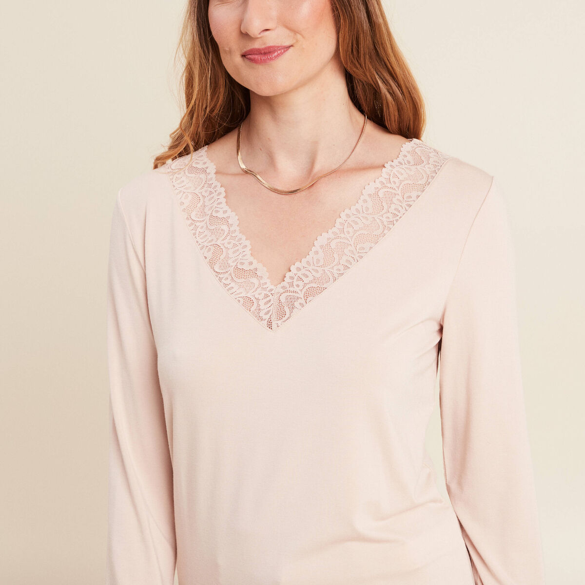 T-shirt thermo-douceur manches longues beige femme