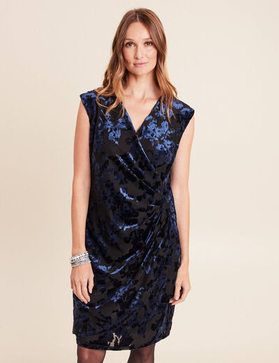 Robe portefeuille d&eacute;tails velours noir femme