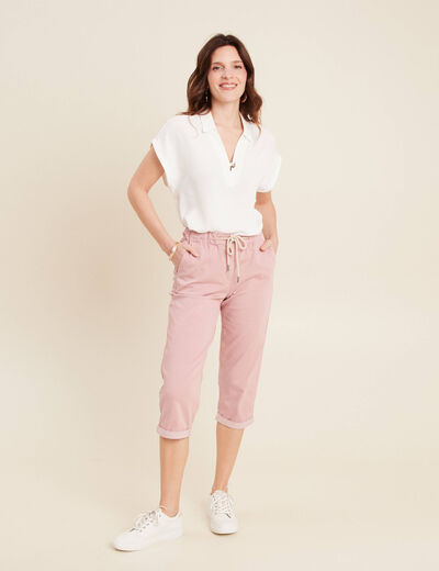 Pantacourt large taille haute rose pastel femme