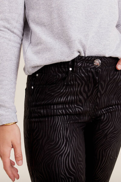 Pantalon ajusté enduit 7/8ème denim noir femme