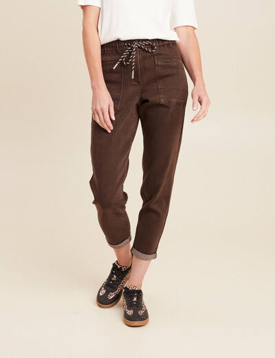 Jean large à coulisse marron foncé femme