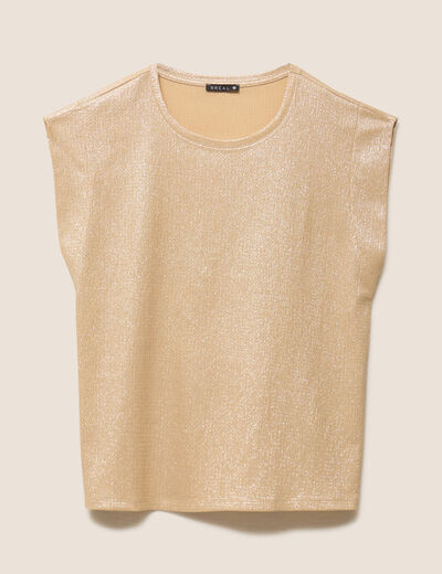 T-shirt col rond sans manches beige femme