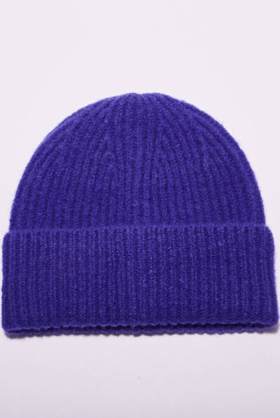 Bonnet tricoté bleu violet femme