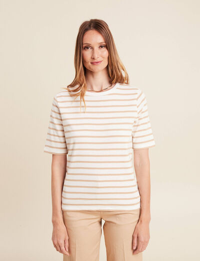 T-shirt col rond marron clair femme