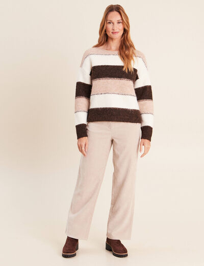 Jean taille haute en velours sable femme
