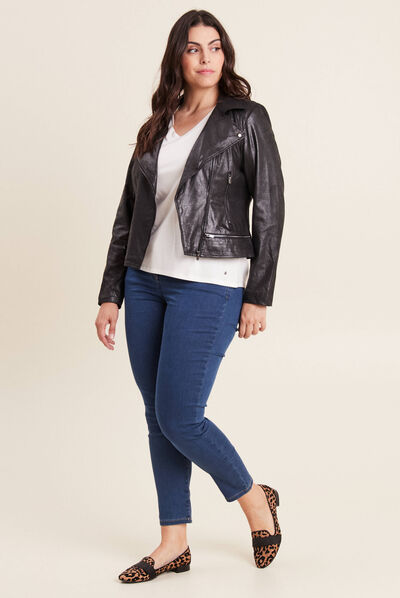 Veste esprit motard zippée noir femme