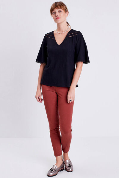 Pantalon léger taille standard 7/8ème marron cognac femme