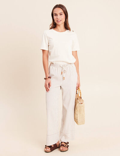 Pantalon large taille haute taupe femme