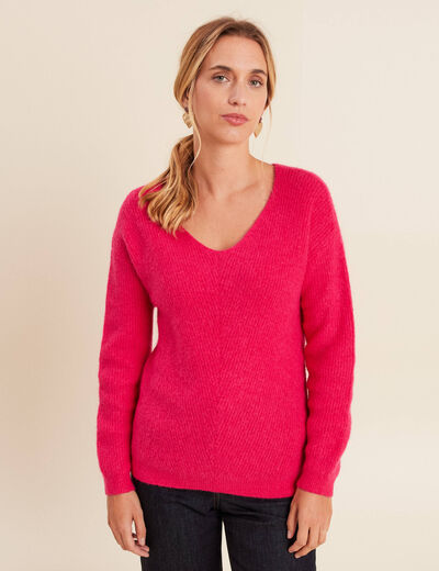 Pull col v rose femme