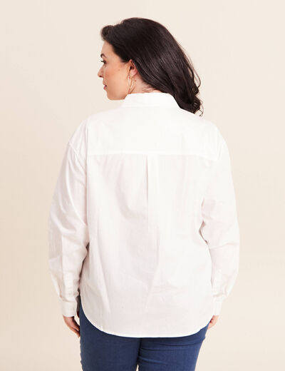 Chemise manches longues en coton strass blanc femme