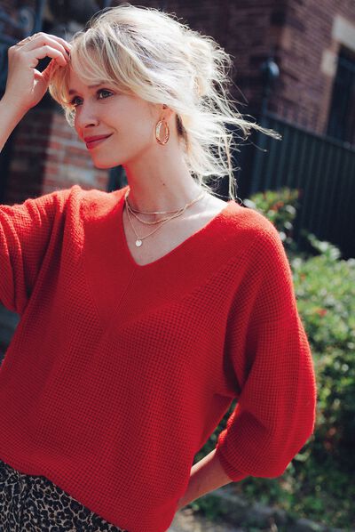 Pull manches longues rouge femme