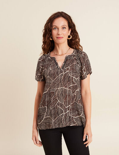 Blouse fluide col v manches courtes noir femme
