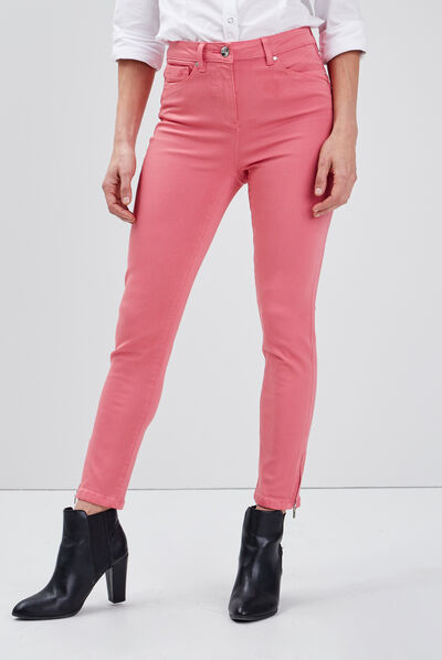 Pantalon ajusté taille haute rose femme