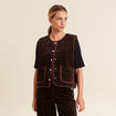 Veste sans manches en velours marron cognac femme