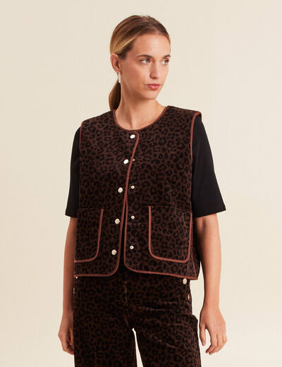 Veste sans manches en velours marron cognac femme