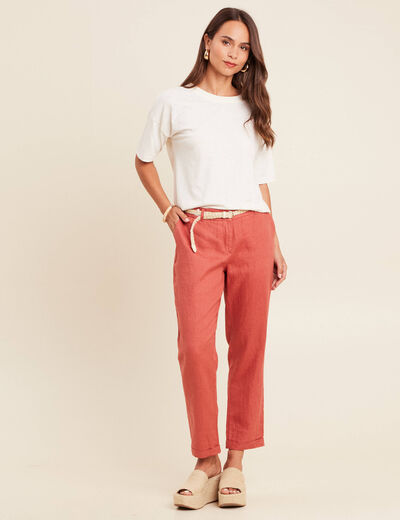 Pantalon flou ceinturé vieux rose femme