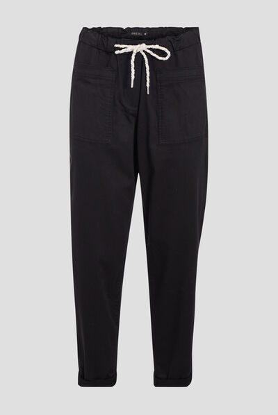 Pantalon flou à coulisse noir femme