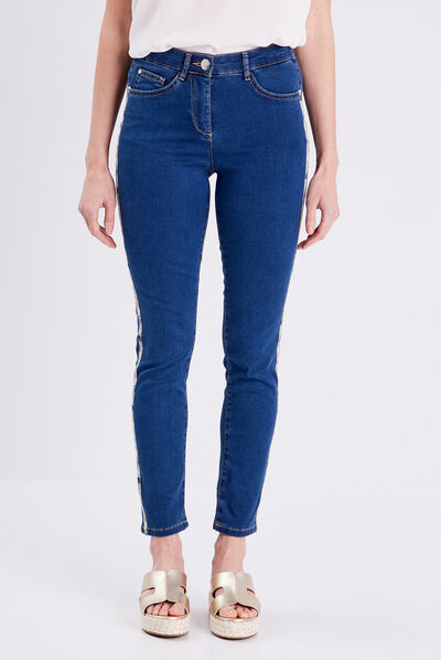 Jean ajusté avec bandes denim stone femme
