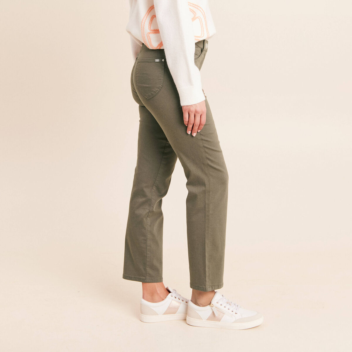 Pantalon magique Le L&eacute;ger coupe droite vert kaki femme