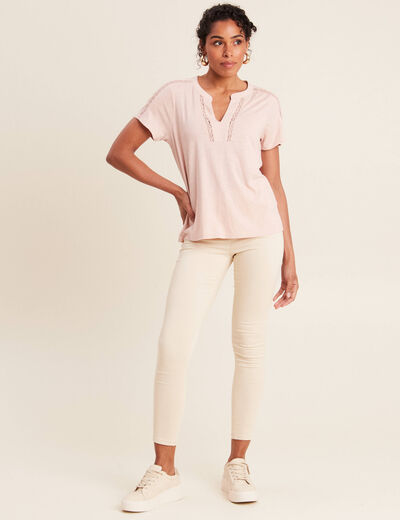 T-shirt manches courtes rose poudrée femme