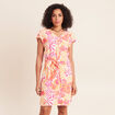 Robe droite courte col v manches courtes rose corail femme