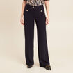 Pantalon coupe droite taille haute bleu fonc&eacute; femme