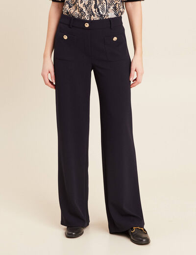 Pantalon coupe droite taille haute bleu fonc&eacute; femme