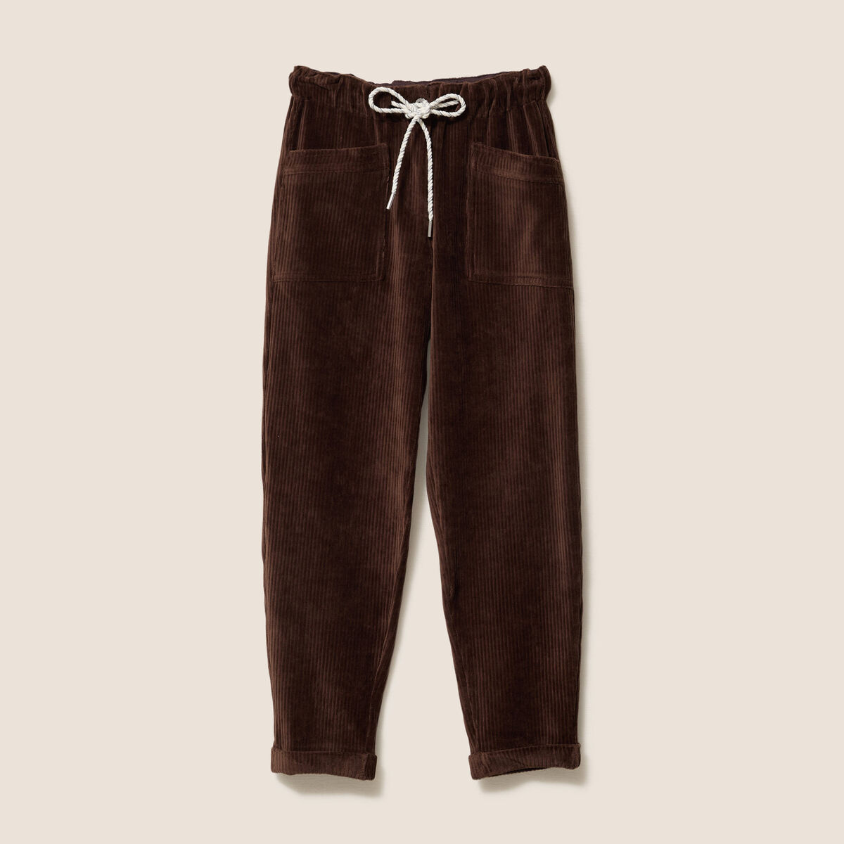 Pantalon coupe mom en velours marron femme