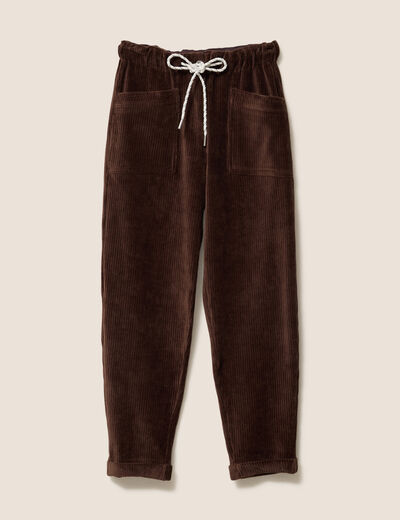 Pantalon coupe mom en velours marron femme