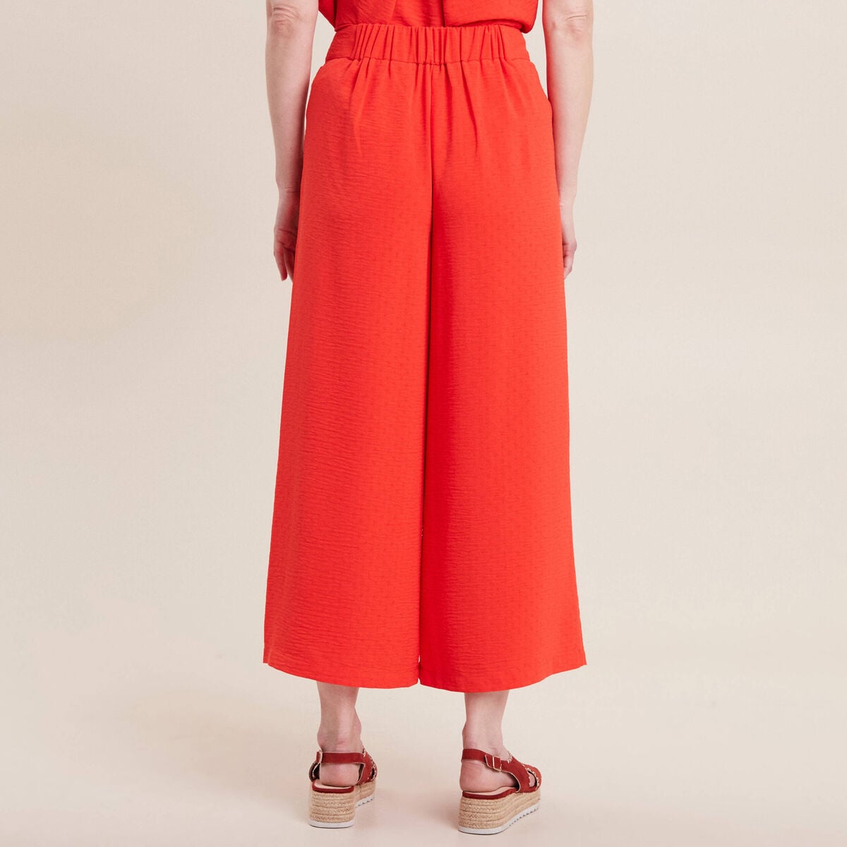 Pantalon large &eacute;lastiqu&eacute; orange femme