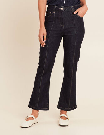 pantalon bootcut 7/8ème taille haute denim brut femme