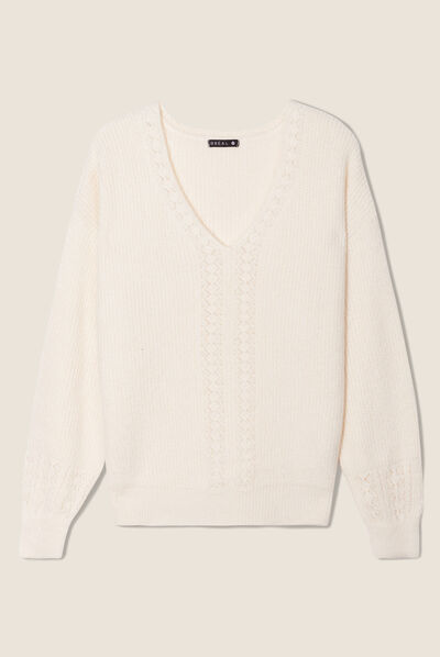 Pull manches longues ecru femme