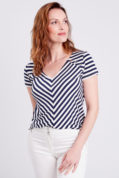 T-shirt manches courtes rayé bleu marine femme