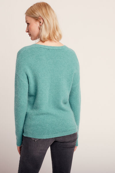 Pull manches longues bleu canard femme