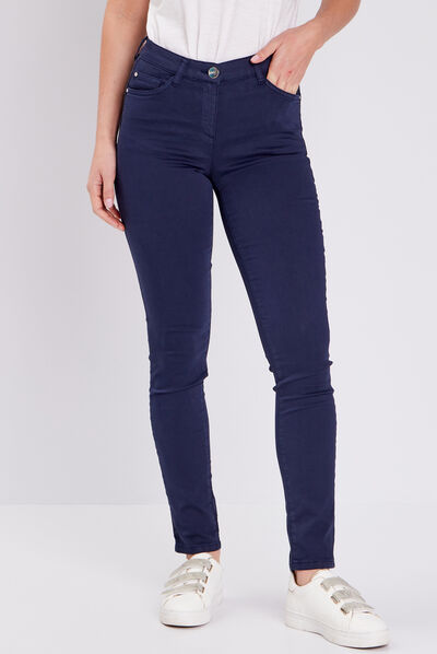 Pantalon léger taille basculée long bleu marine femme