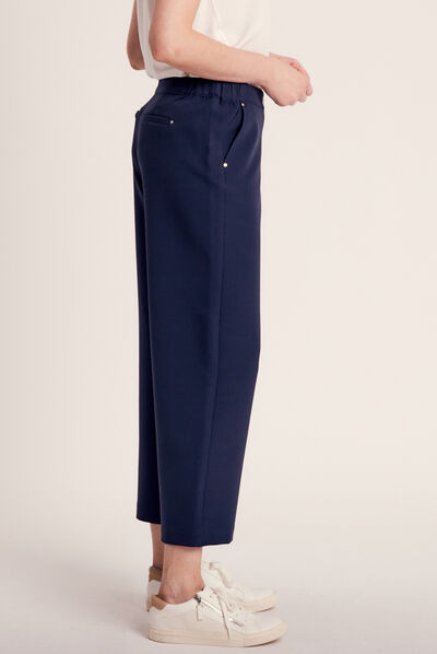 Pantalon large 7/8ème bleu marine femme