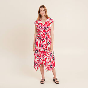 Robe midi évasée fluide rouge femme