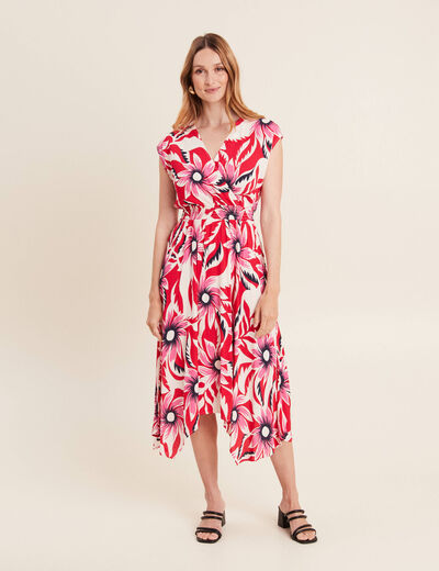 Robe midi évasée fluide rouge femme