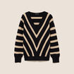 Pull droit court col v manches longues bleu femme