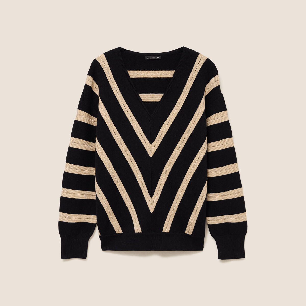 Pull droit court col v manches longues bleu femme
