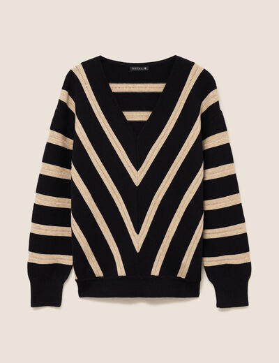 Pull droit court col v manches longues bleu femme