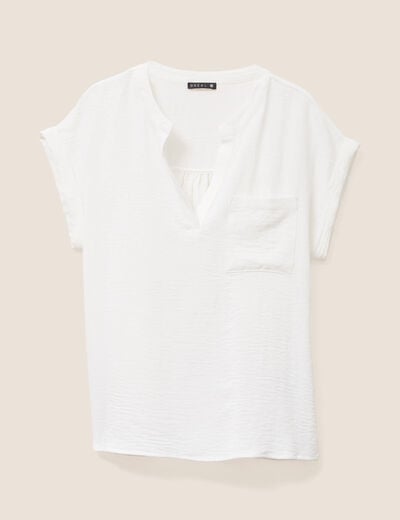 Blouse fluide manches courtes ecru femme