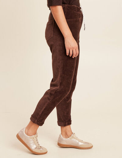 Pantalon coupe mom en velours marron femme