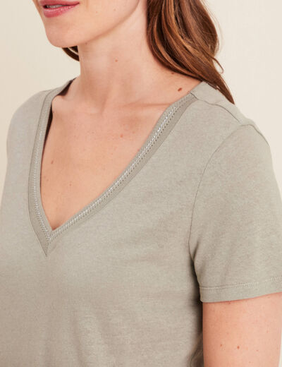 T-shirt manches courtes col en V vert clair femme