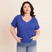 T-shirt col v manches courtes bleu fonc&eacute; femme